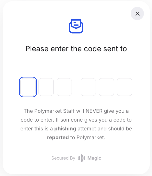Window asking for the 6-digit code sent to your email
