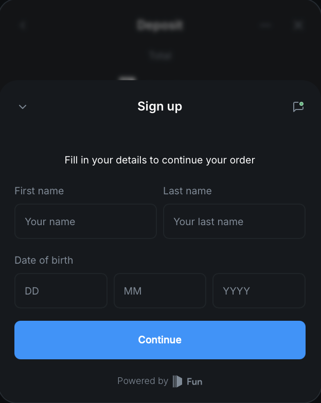 Payment provider window asking for name and date of birth