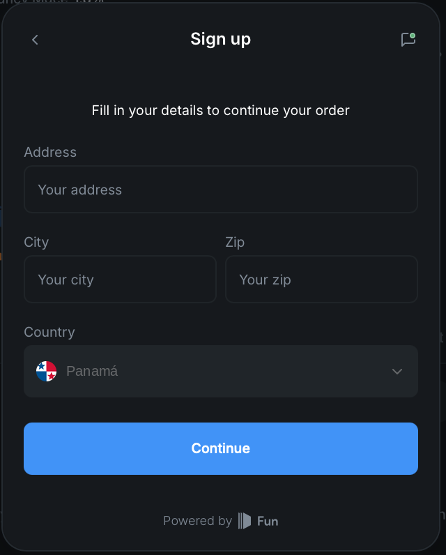 Payment provider window asking for your address