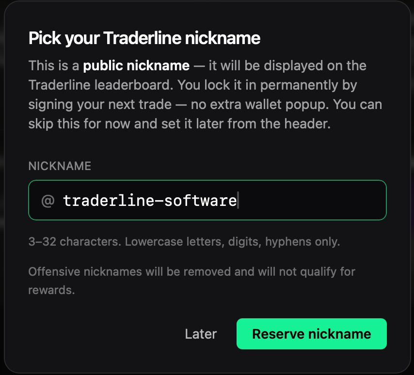 Pick your Traderline nickname window with the Reserve nickname button