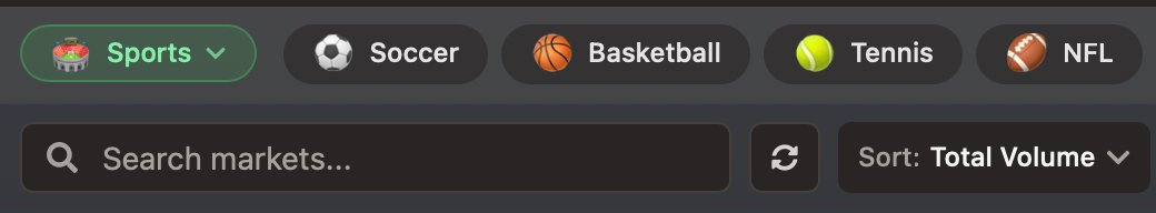 Traderline market browser showing sport categories and market search